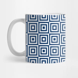 Navy Blue White Geometric Squares Pattern Mug